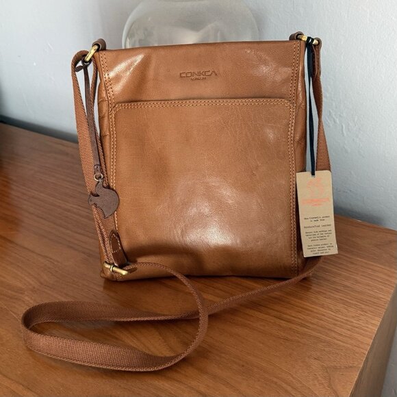 Conkca London Dink Dark Tan Leather CrossBody Bag - Picture 1 of 9